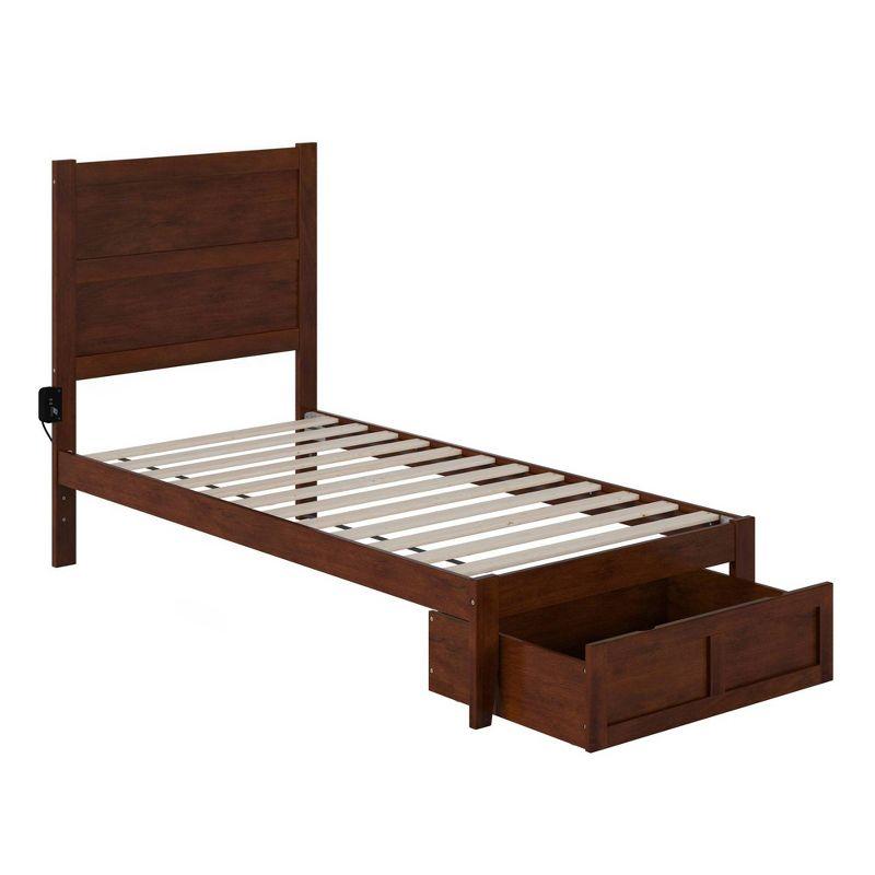 Walnut Twin Wood Platform Bed with Foot Drawer