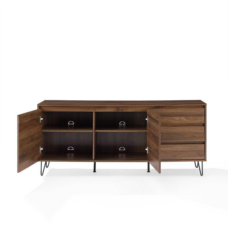 Crosley Teagan Record Storage Sideboard Brown Oak: Low Credenza, Buffet Console, Kitchen Cabinet