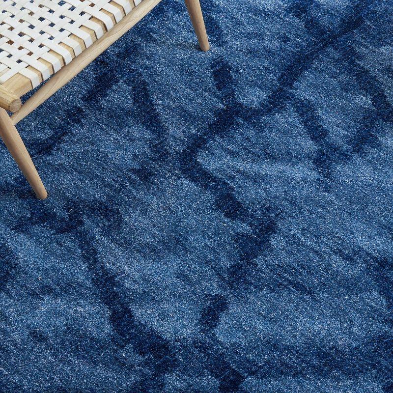 Abstract Blue Square Shag 6' Synthetic Area Rug