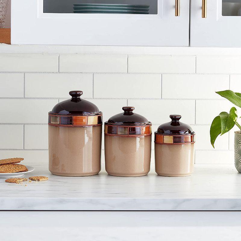 Gibson Elite Casa Estebana Reactive Glaze Stoneware Dinnerware, 3-Piece Canister Set, Beige/Brown