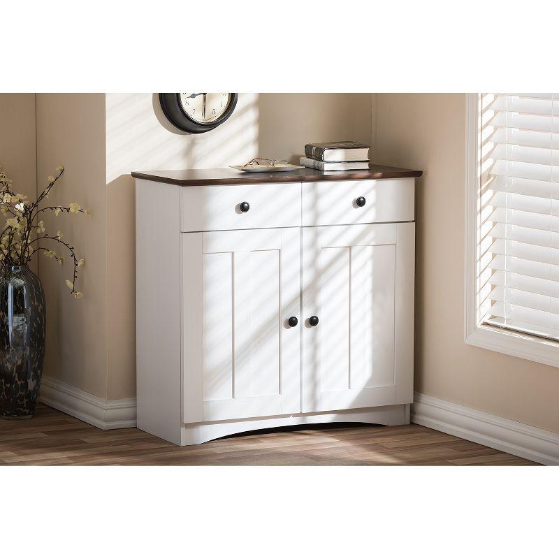 Lauren TwoTone and Buffet Kitchen Cabinet with Two Doors and Two Drawers White/Dark Brown - Baxton Studio: Engineered Wood, Modern Style