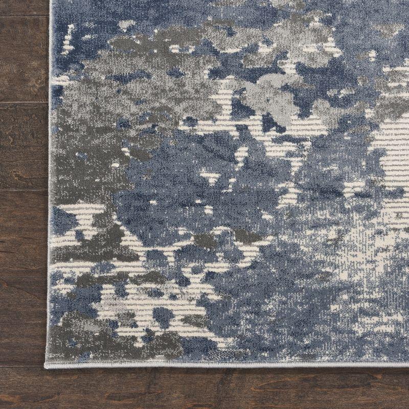 Modern Artistic Abstract Blue 9'3" x 12'9" Synthetic Area Rug