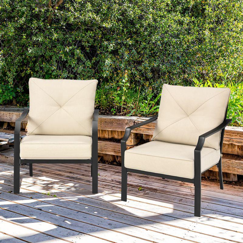 Tangkula Set of 2 Patio Dining Chairs Outdoor Armchairs w/Padded Cushions for Backyard Garden Balcony