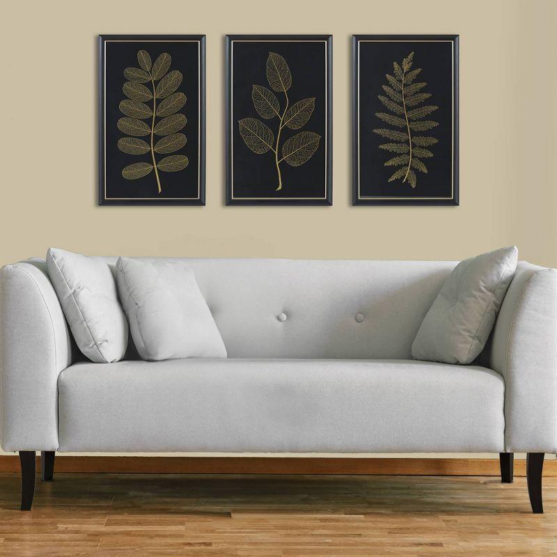 Gilded Nature Gold Metallic Leaf Glass Framed Wall Art Set