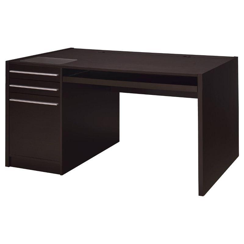 Contemporary Cappuccino Home Office Desk with Power Outlet and Storage