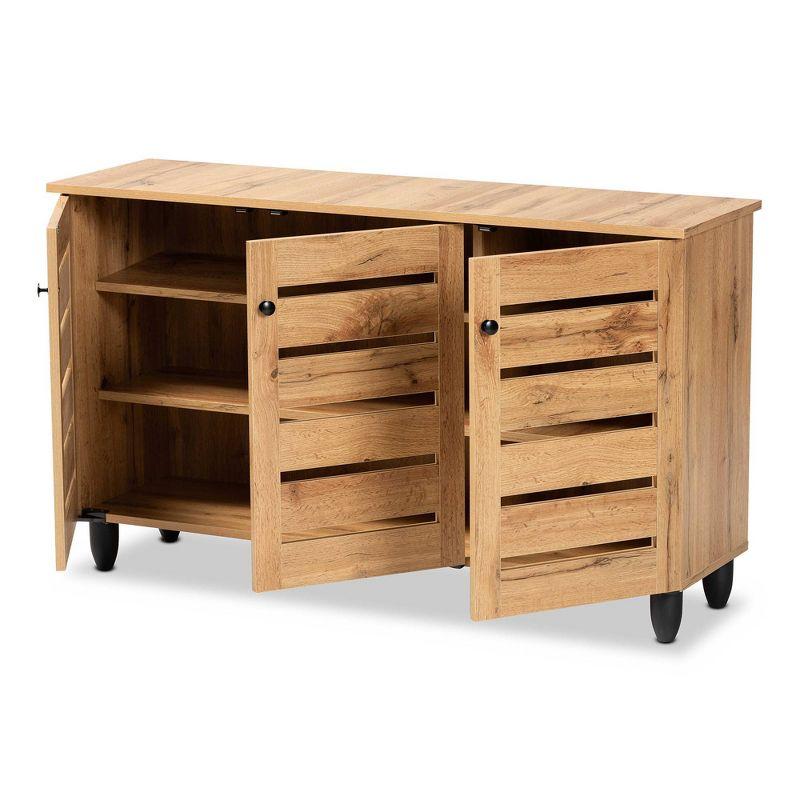 Gisela Wood 3 Door Cabinet Oak Brown/Black - Baxton Studio: Nautical Style, 6 Fixed Shelves, Wood Frame