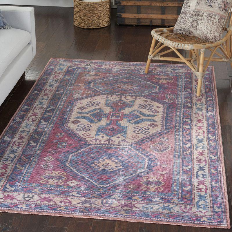 Machine Washable Southwestern Navy/Muted Red/Beige Area Rug