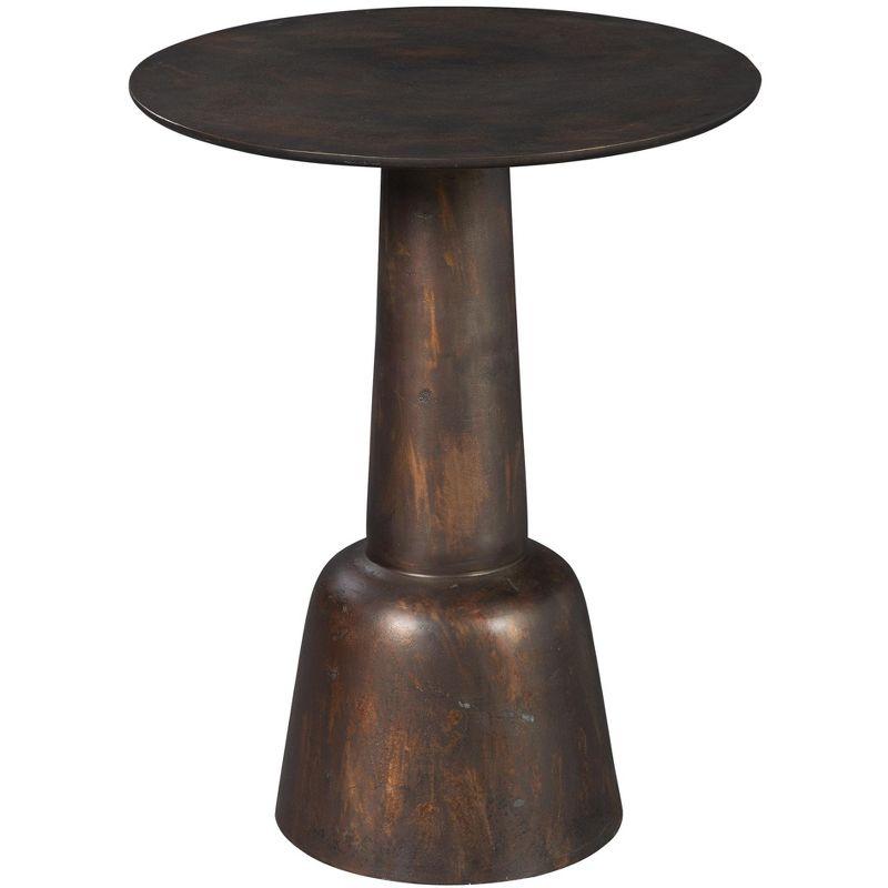 Brown Round Metal Contemporary Side Table