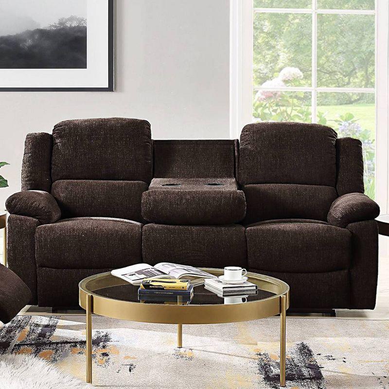 Kalen 78'' Velvety Brown Chenille Reclining Sofa with Cup Holders