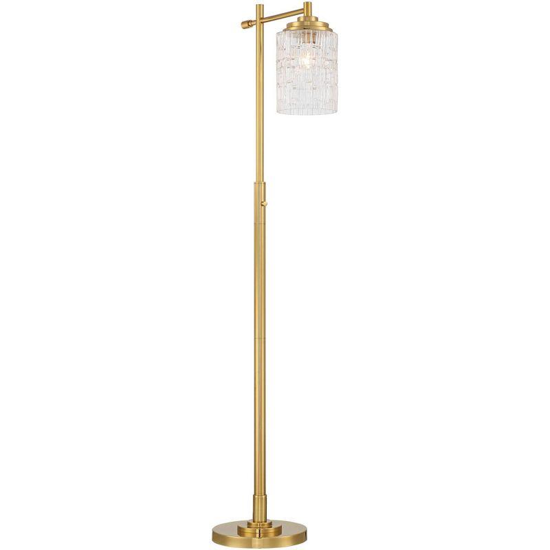 Possini Euro Design Kinsey Modern Downbridge Floor Lamp 67" Tall Warm Brass Metal Stone Pattern Glass Shade for Living Room Reading Bedroom Office