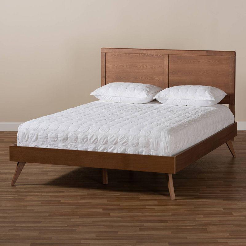 King Zenon Finished Wood Platform Bed Brown - Baxton Studio: Mid-Century Modern, No Box Spring Required