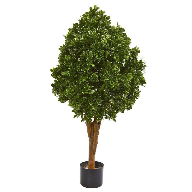 Elegant 44" UV Resistant Faux Tea Leaf Potted Tree for Indoor/Outdoor