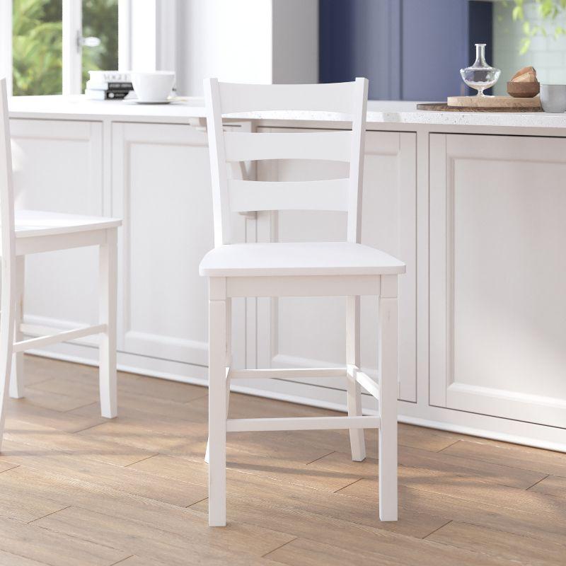 White Wooden Ladderback Counter Height Chairs, Set of 2