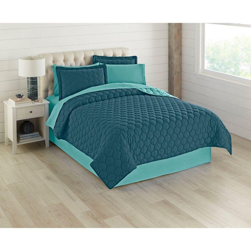 BrylaneHome BH Studio Reversible Quilt - Twin, Peacock Turquoise