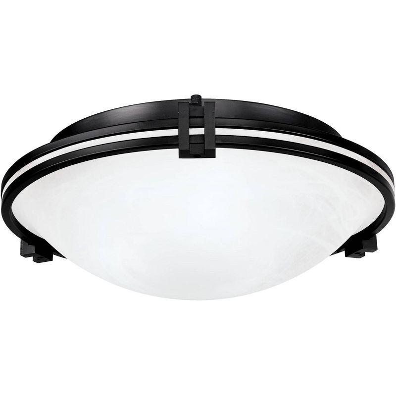 Possini Euro Design Modern Ceiling Light Flush Mount Fixture 16 3/4" Wide Oil Rubbed Bronze 3-Light Marbleized Glass Bowl for Bedroom Kitchen Hallway
