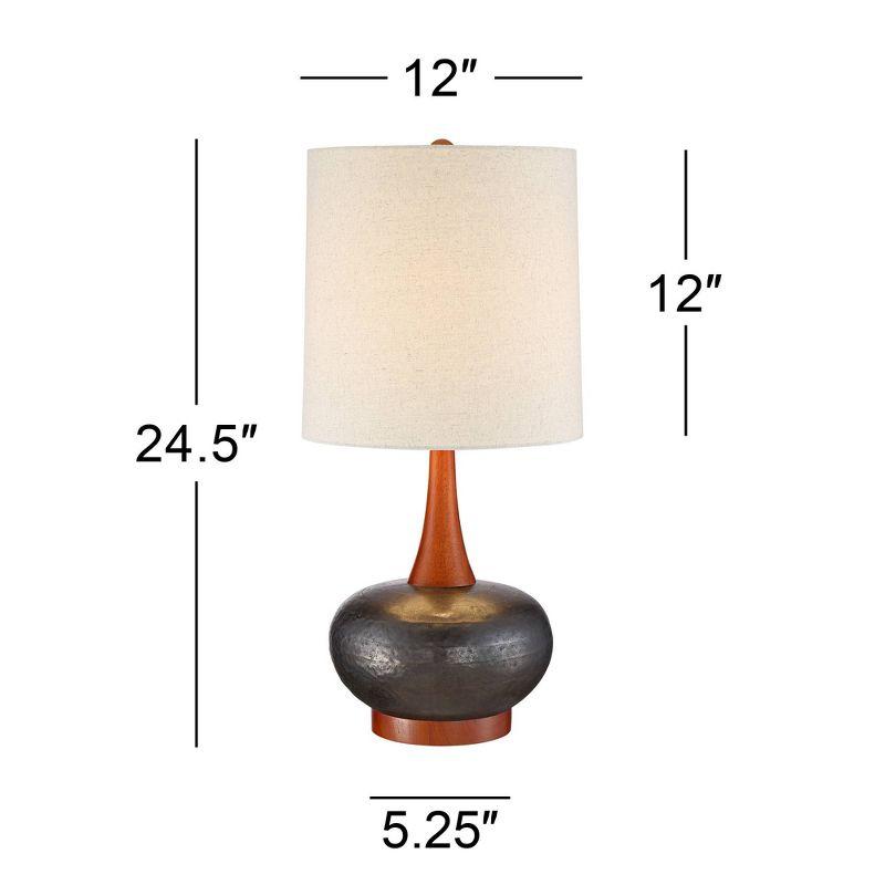 360 Lighting Andi Modern Mid Century Table Lamp 24 1/2" High Hammered Brown Ceramic Red Oak Wood Off White Shade for Bedroom Living Room Bedside Desk