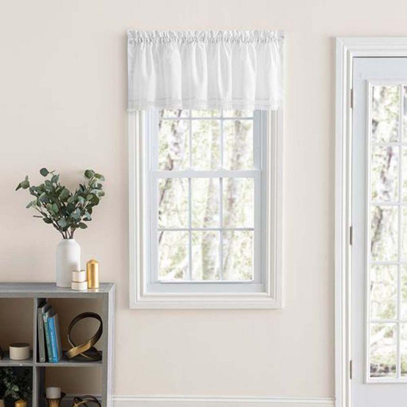 Ellis Intricate Brush Fringe Sewn on Bottom Edge 1.5" Rod Pocket Only Tailored Valance 80"x15" White