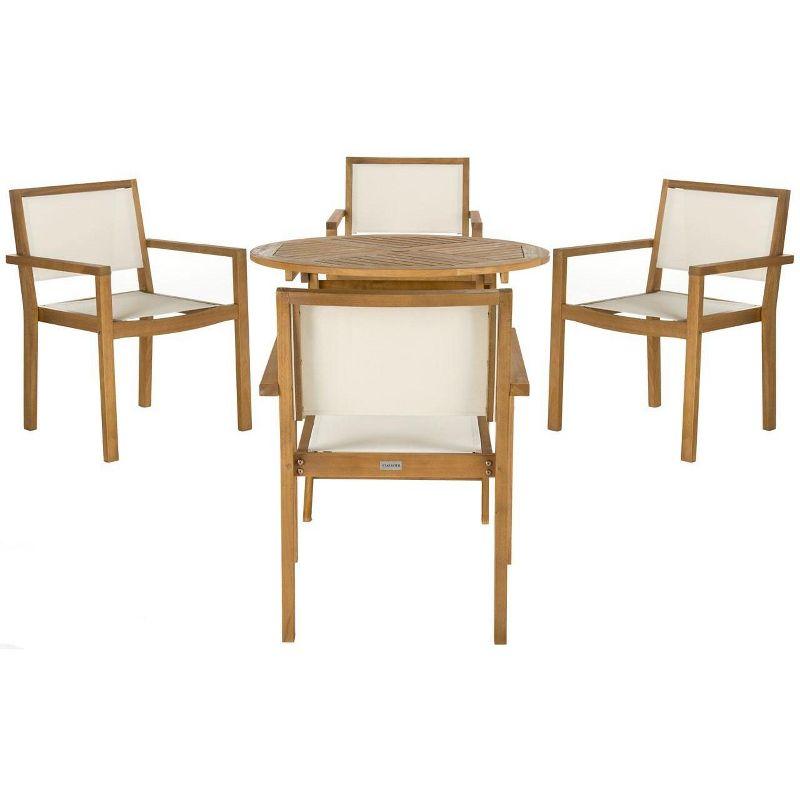 Chante Light Wood Round Outdoor Dining Set with Cream Upholstery