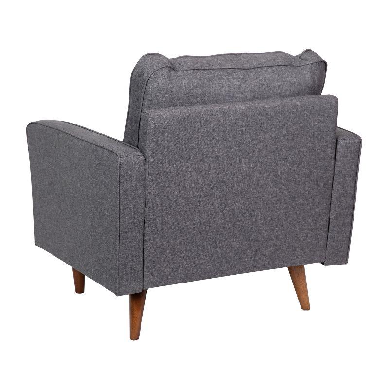 Flash Furniture Hudson Mid-Century Modern Commercial Grade Armchair with Tufted Faux Linen Upholstery & Solid Wood Legs in Dark Gray