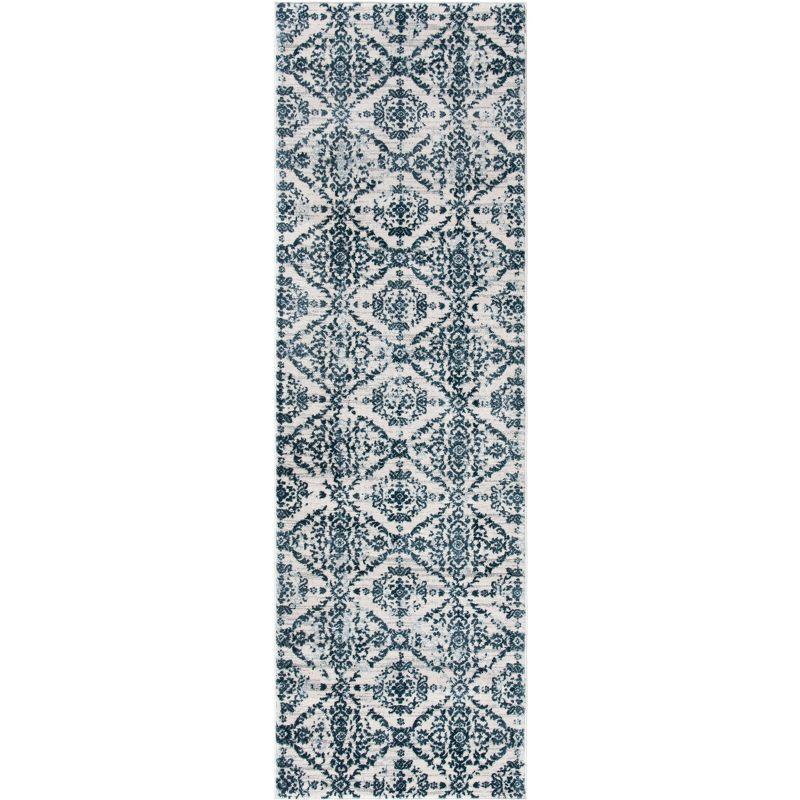 Navy and Ivory Synthetic Hand-knotted Runner Rug