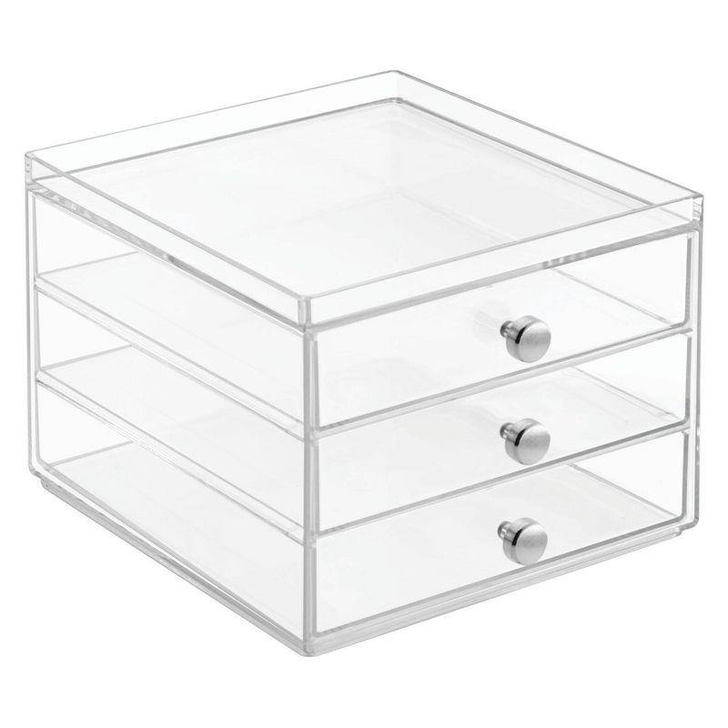 Clear Plastic 3-Drawer Slim Desk Organizer with Chrome Knobs