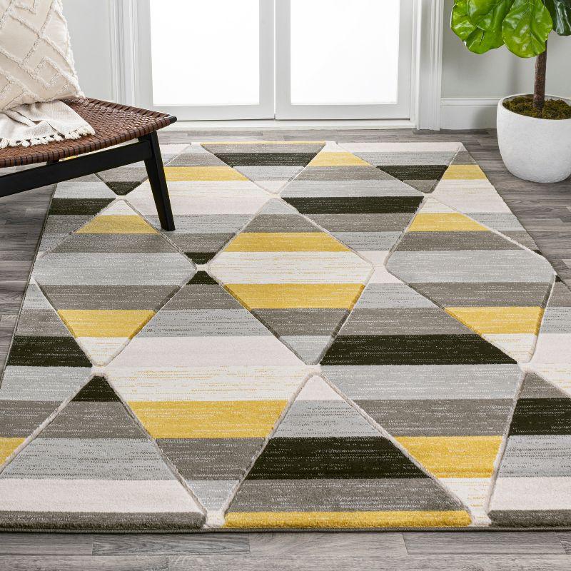 Kehoe Yellow and Gray Geometric Diamond Area Rug