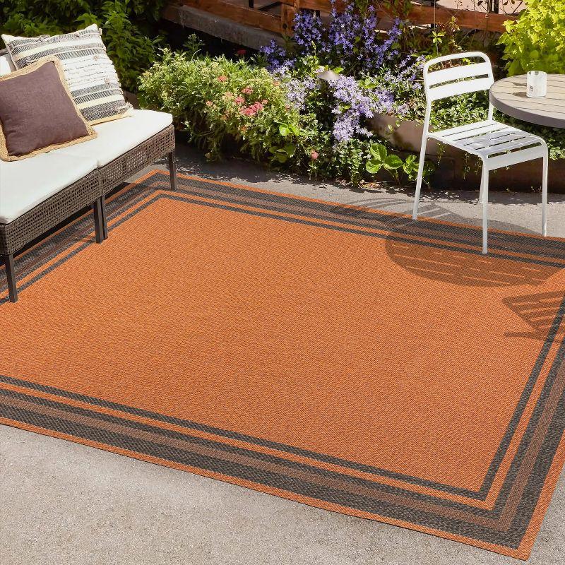3' x 5' James Modern Border Stripe Indoor/Outdoor Area Rug, Orange/Dark Gray - JONATHAN Y