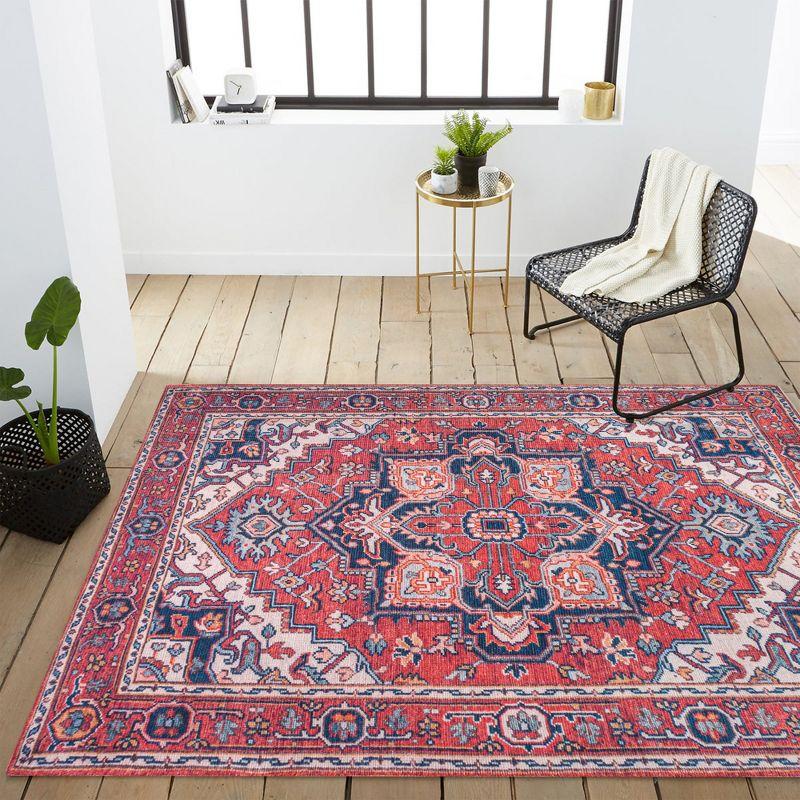 Cirali Medallion Red/Navy 4' x 6' Washable Synthetic Area Rug