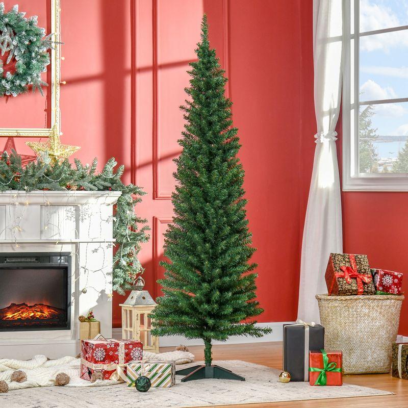 HOMCOM 6 FT Tall Unlit Slim Fir Artificial Christmas Tree with Realistic Branches, and 583 Tips, Green