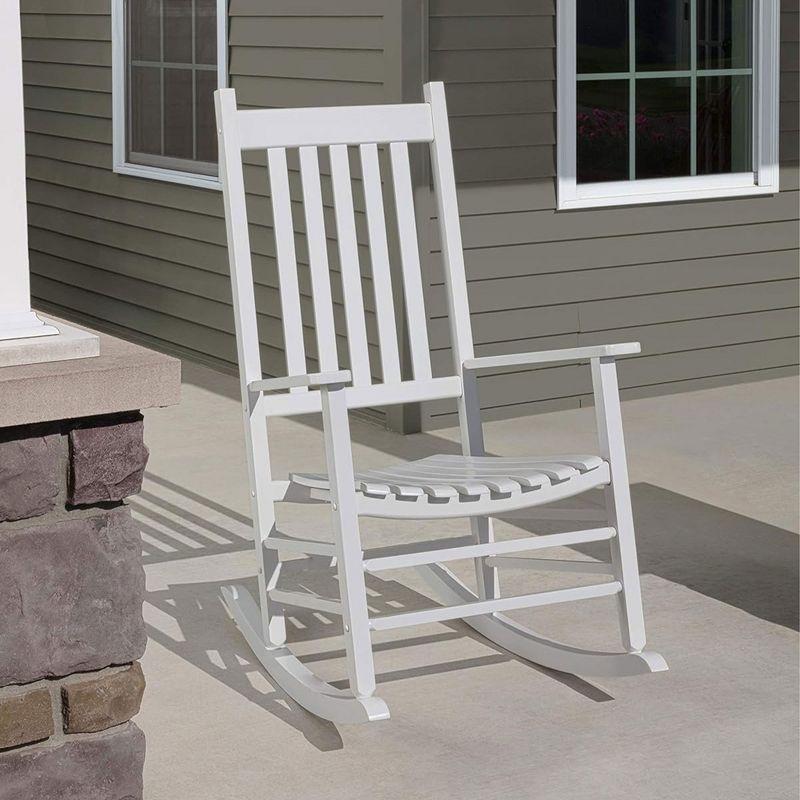 Knollwood Mission Style Timeless Classic High Back 300 Pound Weight Capacity Kiln-dried Hardwood Outdoor Patio Rocking Chair, White