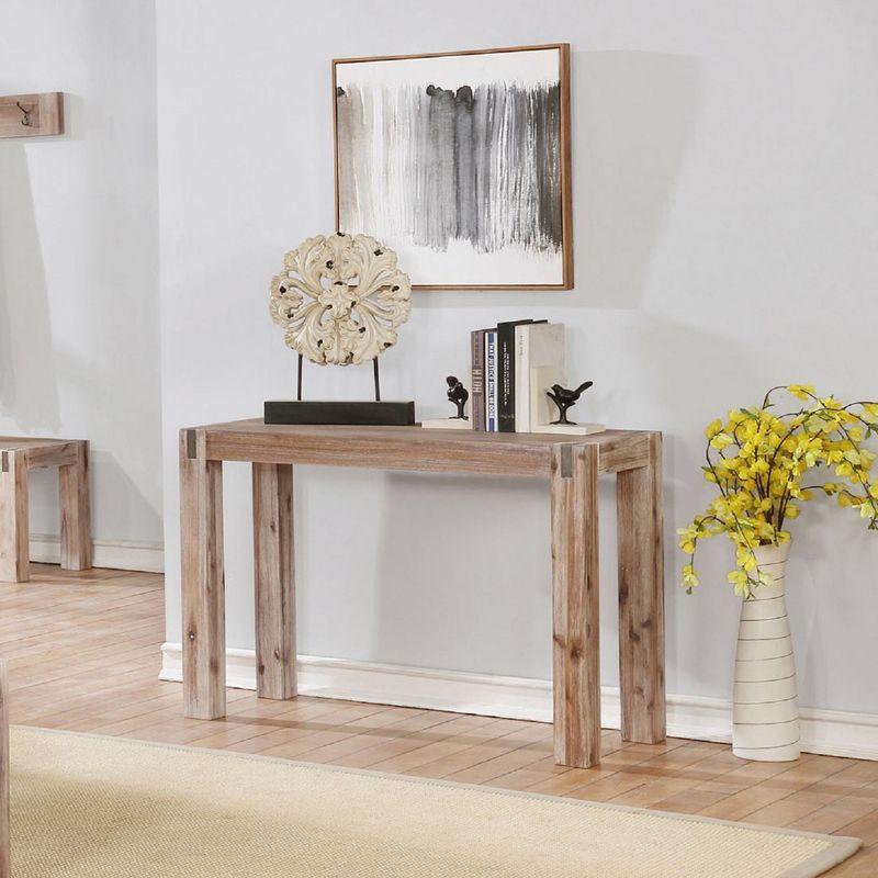 Woodstock Acacia Wood and Bronze Media Console Table, Brushed Driftwood