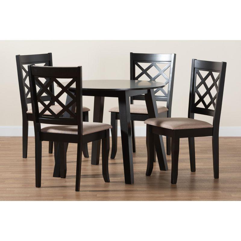 Lexi Beige Fabric and Dark Brown Wood 5-Piece Dining Set