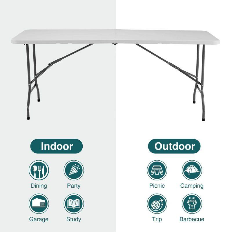 BestMassage Portable Plastic Picnic Table 8FT Outdoor Dining Table with Carrying Handle, White