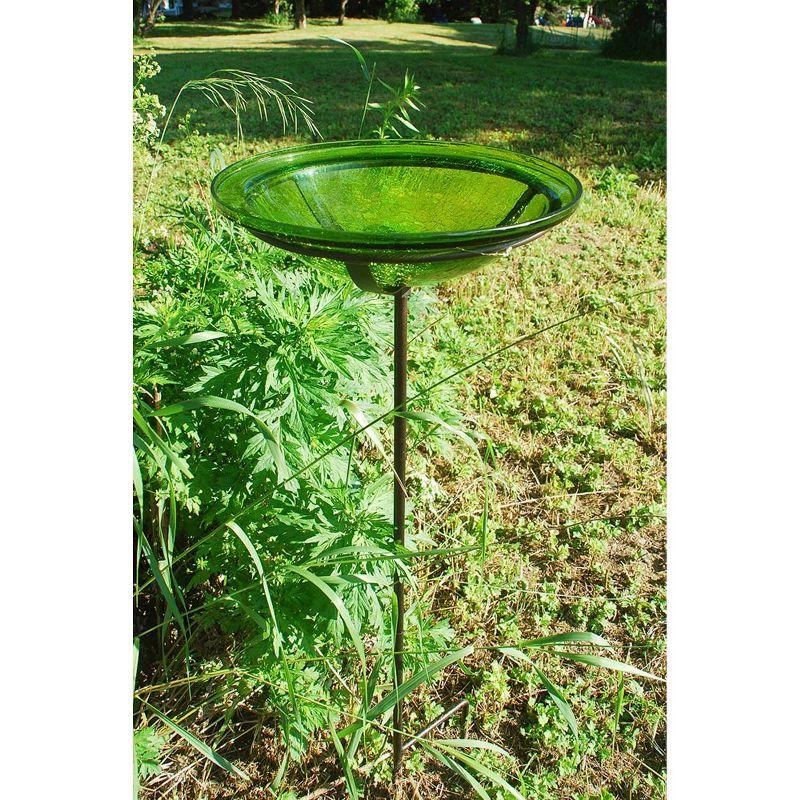 3" Iron and Crackle Glass Birdbath Bowl with Stake Fern Green - ACHLA Designs: Hand-Blown, Weather-Resistant, No Assembly Required