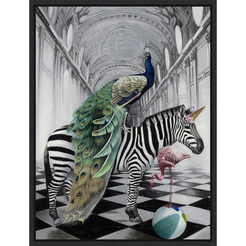 Whimsical Animals on Canvas with Black Frame, 23 x 30 inches