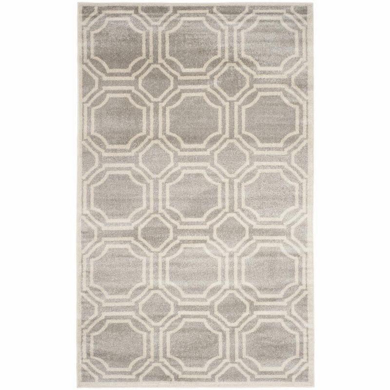 Ivory and Light Grey Hand-Knotted Geometric Synthetic 6' x 9' Rug