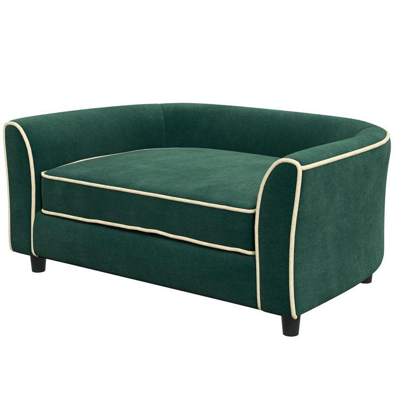 PawHut Dog Sofa, Fancy Pet Bed, Modern Dog Couch for Small and Medium Dogs, with Soft Cushion, Washable and Removable Cover, Dark Green