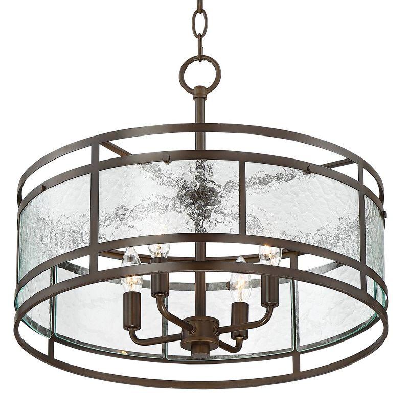 Franklin Iron Works Edinger Oil Rubbed Bronze Pendant Chandelier 20" Wide Rustic Clear Waterglass Textured Shade 4-Light Fixture for Dining Room House