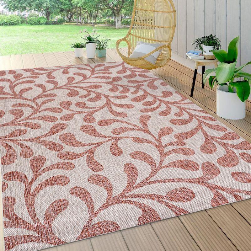 3'x5' Vine All Over Indoor/Outdoor Area Rug, Red/Beige - JONATHAN Y