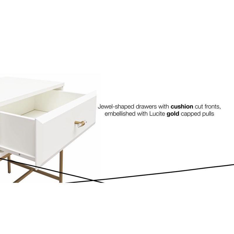 Effie White and Gold 1-Drawer Nightstand with Lucite Pull