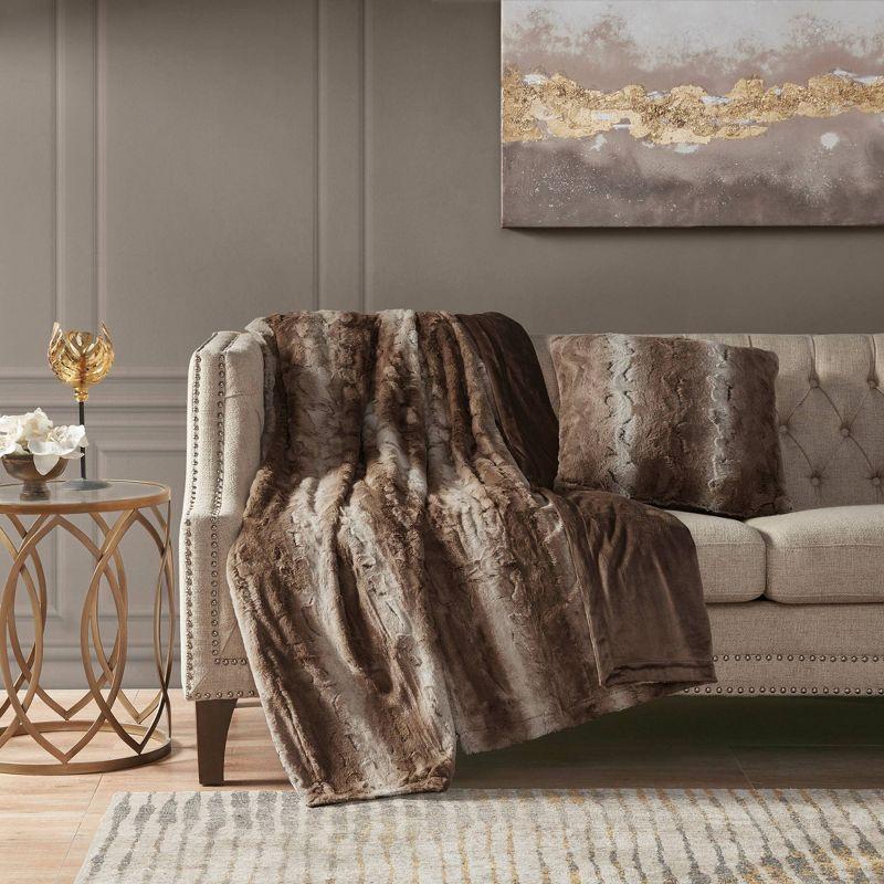 Faux Fur Striped Throw Pillow