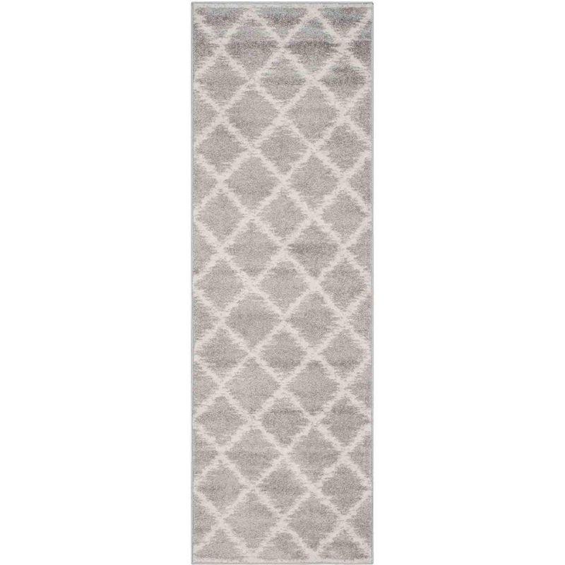 Ivory and Silver Geometric Hand-Knotted Synthetic Area Rug, 12' x 15'