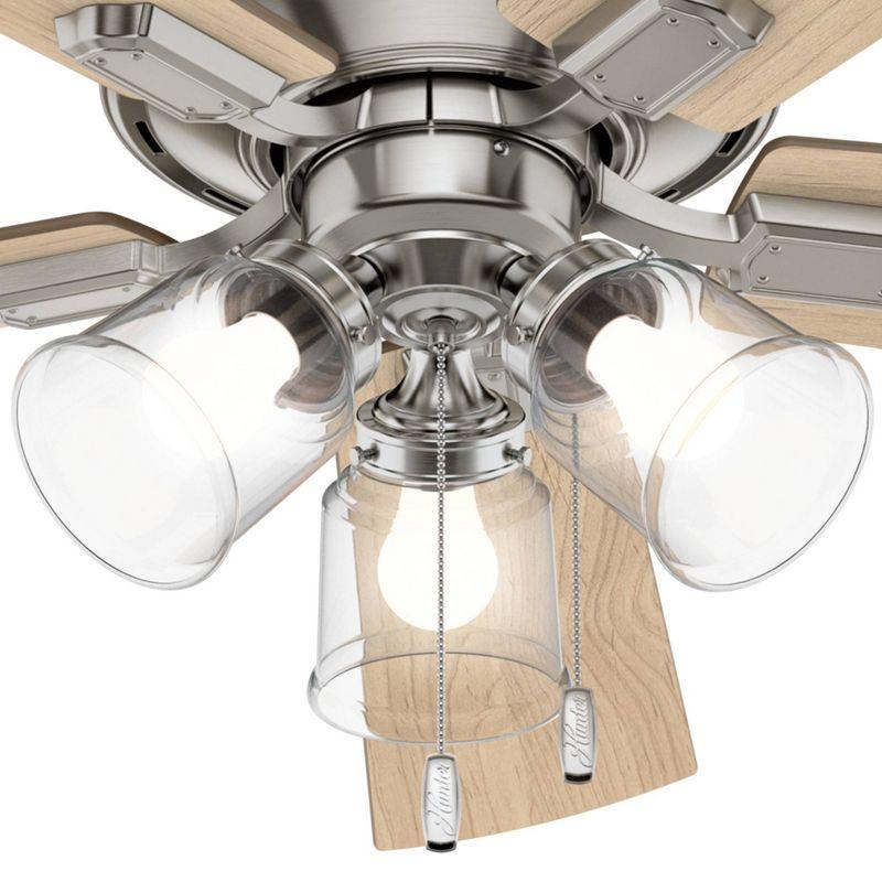 Hunter Fan 52" Crestfield Ceiling Fan (Includes LED Light Bulb) Nickel: 5-Blade, 3-Speed, Reversible Motor, Glass Shades
