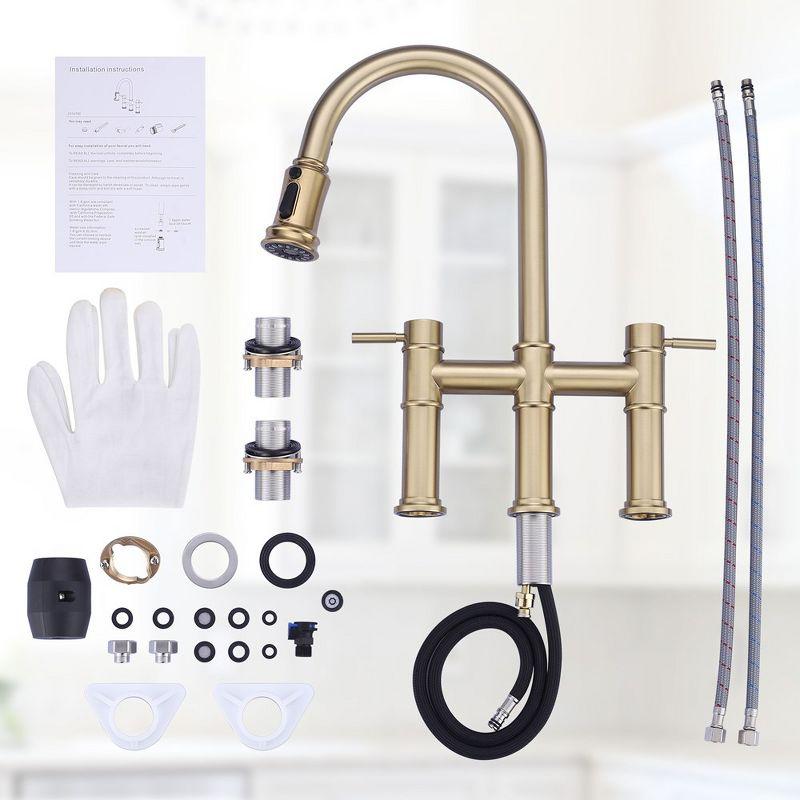 WOWOW Double Handle Bridge Pull Down Sprayer Kitchen Faucet