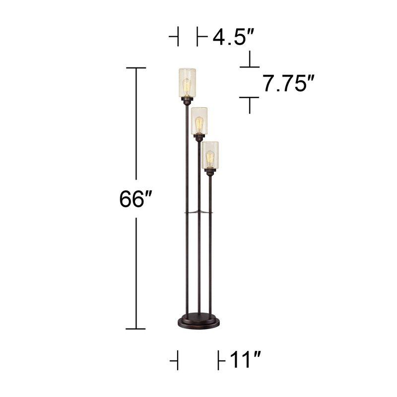 Franklin Iron Works Libby Modern Industrial Tree Floor Lamp 66" Tall Oiled Bronze Metal 3 Light Dimmable LED Amber Seedy Glass for Living Room Bedroom