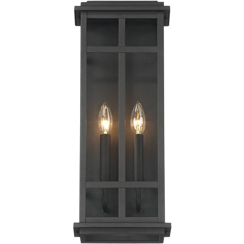 Possini Euro Design Metrix 20" High Farmhouse Rustic Rectangular Outdoor Wall Light Fixture Mount Porch House Exterior 2-Light Black Clear Glass Shade