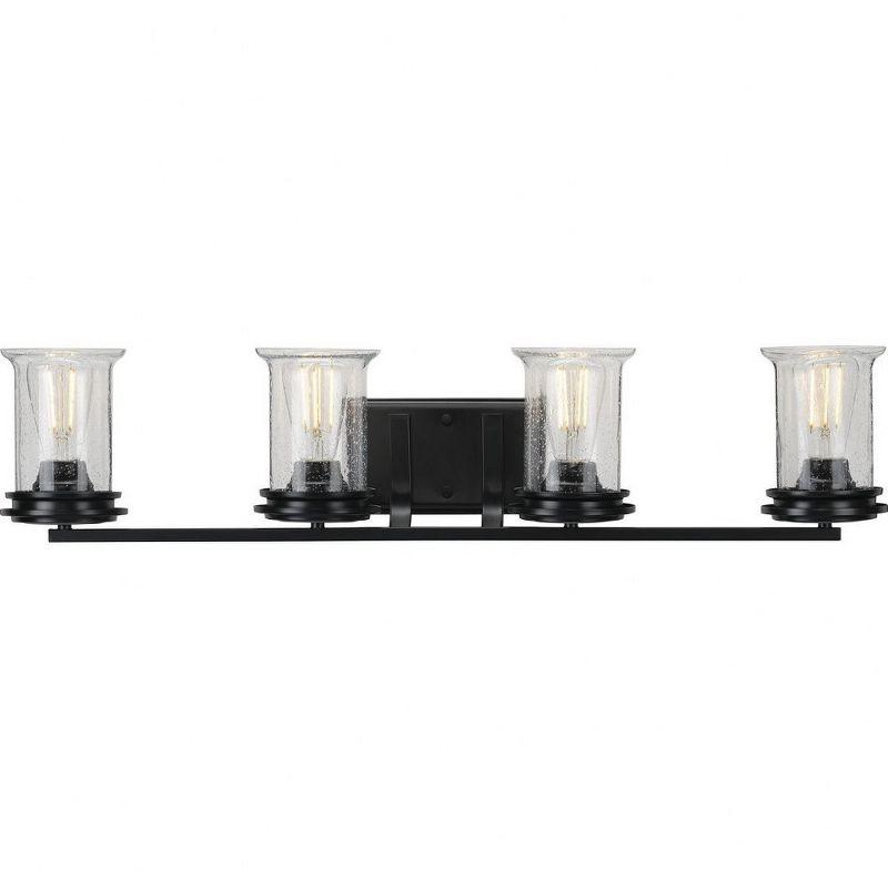 Progress Lighting Winslett 4-Light Bath Light, Matte Black, Seeded Glass