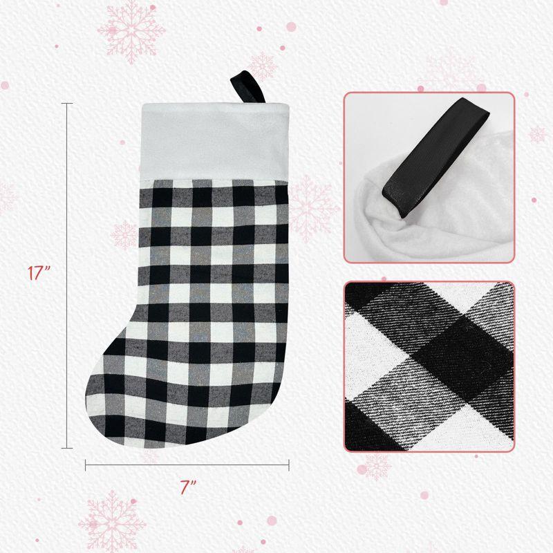 Set of 3 Black Buffalo Plaid Christmas Stockings with White Plush Cuff