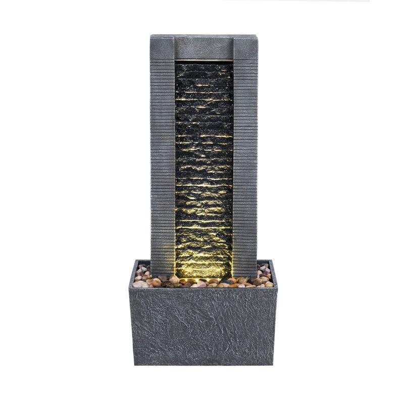 Wrought Studio™ Outdoor Water Fountain for Garden, Patio or Backyard-Freestanding Stone Design with Waterfall Feature & LED Lights