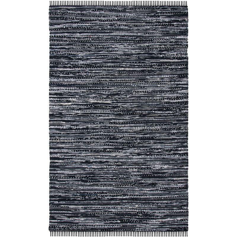 Rag Area Rug RAR121 Hand Woven Area Rug - Black - 5'x8' - Safavieh.